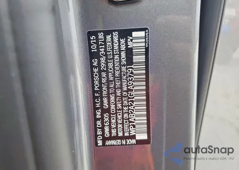 2016 Porsche Cayenne S z USA, uszkodzony, nr VIN WP1AB2A21GLA93791